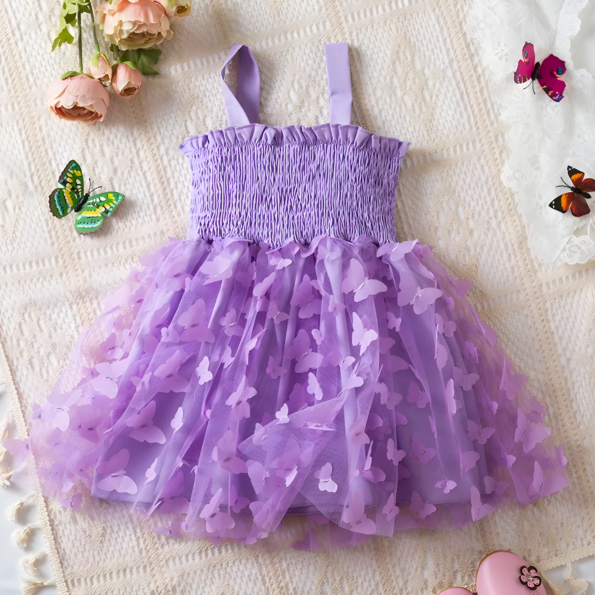 Sweet Princess Purple Dress Mesh Chiffon Cake Layers Outfit for Kids